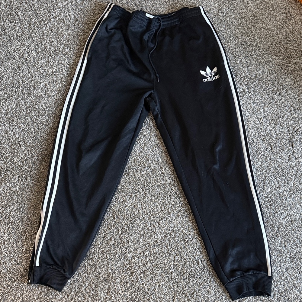 Adidas Black Joggers with White Stripes